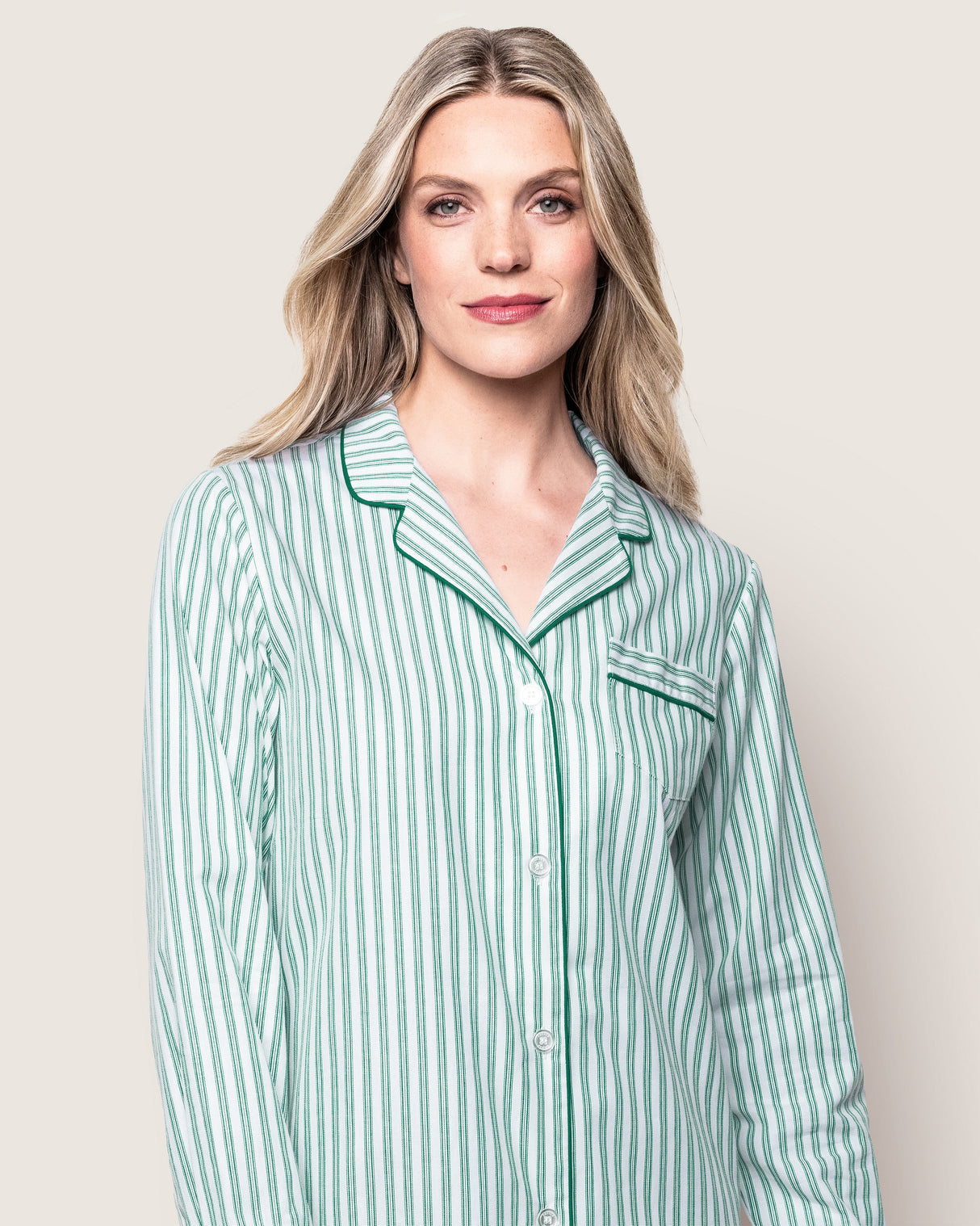 Women's Twill Pajama Set in Emerald Ticking - HoneyBug