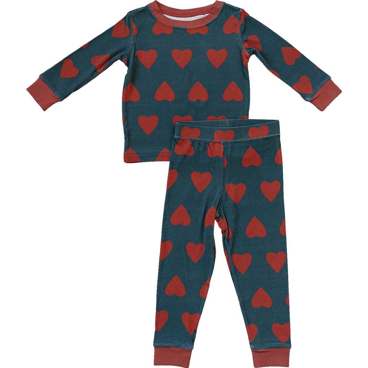 Navy + Red Hearts Ribbed Bamboo Cozy Set - HoneyBug