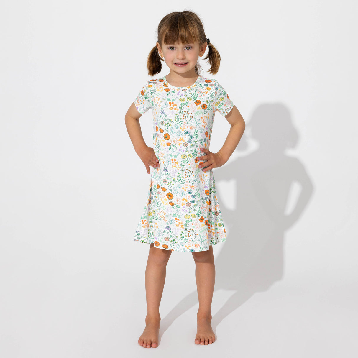 Summer Floral Bamboo Girls' Short Sleeve Dress - HoneyBug