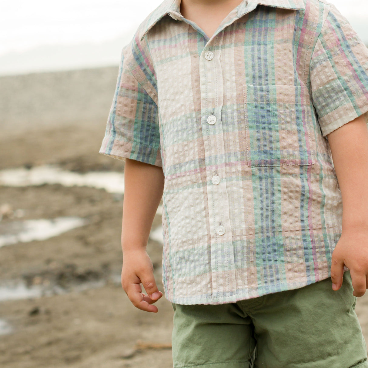 Boys Collar Shirt - Arctic - blue Seersucker - HoneyBug