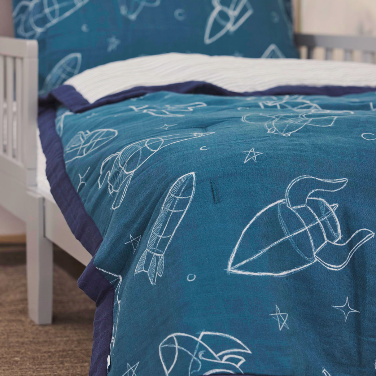 Cotton Muslin Toddler Comforter - Blast Off - HoneyBug