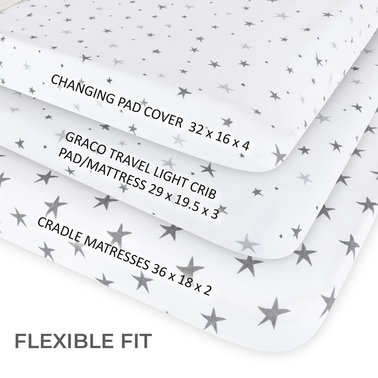 Waterproof Changing Pad Cover | Cradle Sheet Set - Grey Stars - HoneyBug