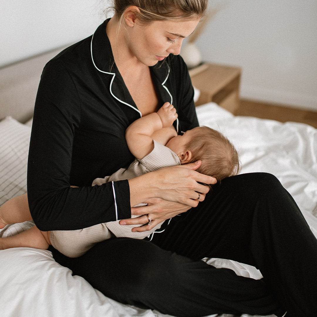 Clea Bamboo Classic Long Sleeve Pajama Set | Black - HoneyBug