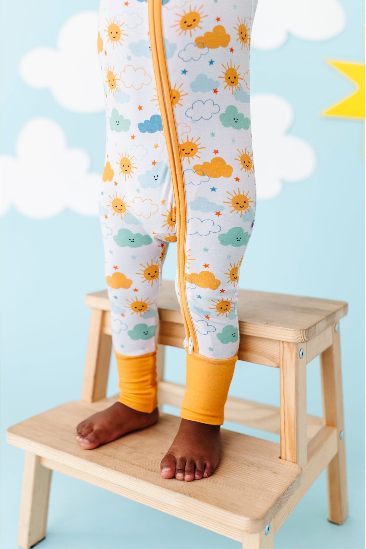 Bamboo One Piece Zip Pajama - Here Comes The Sun - HoneyBug