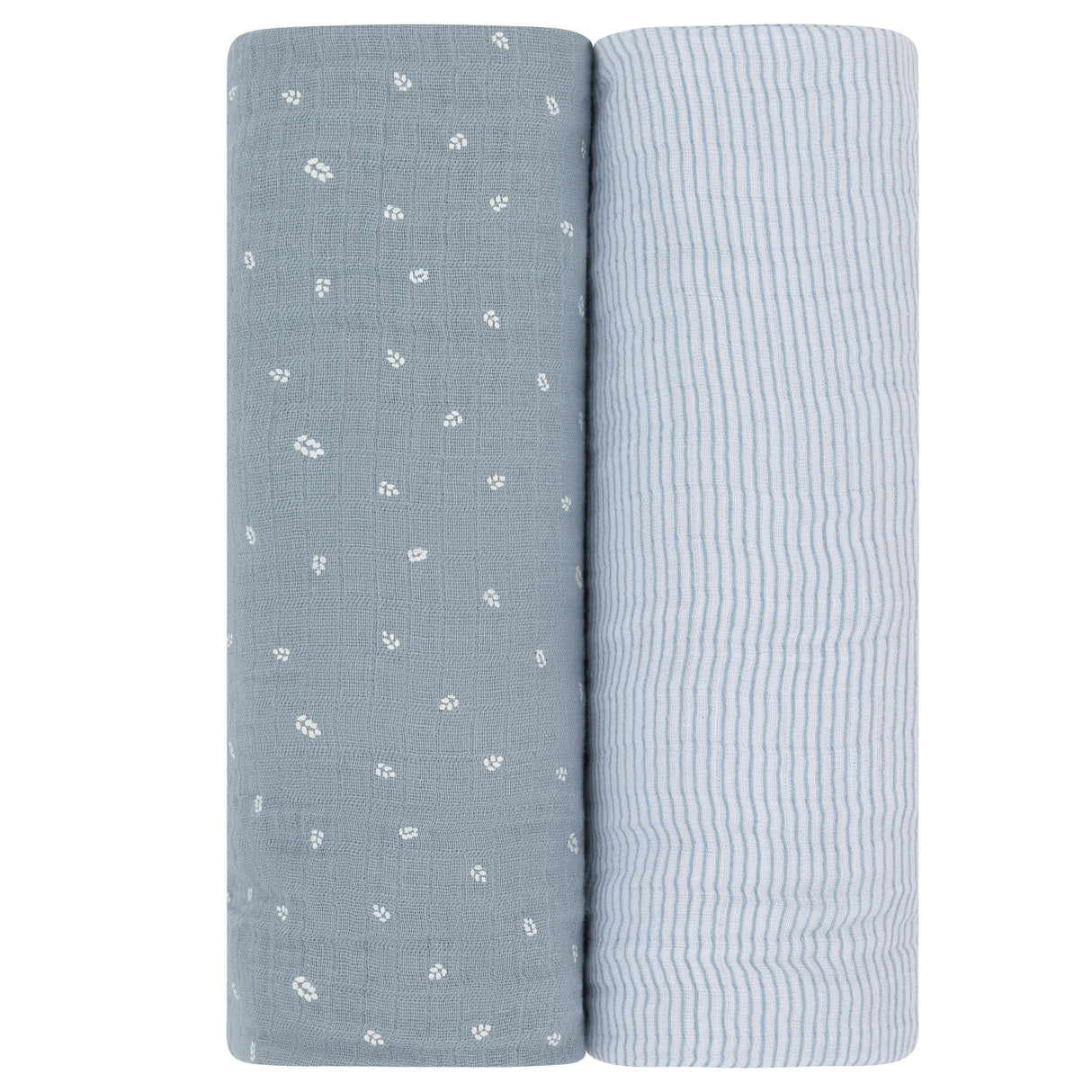 2 Pack Cotton Muslin Swaddle Blanket - Blue Leaf & Stripes - HoneyBug