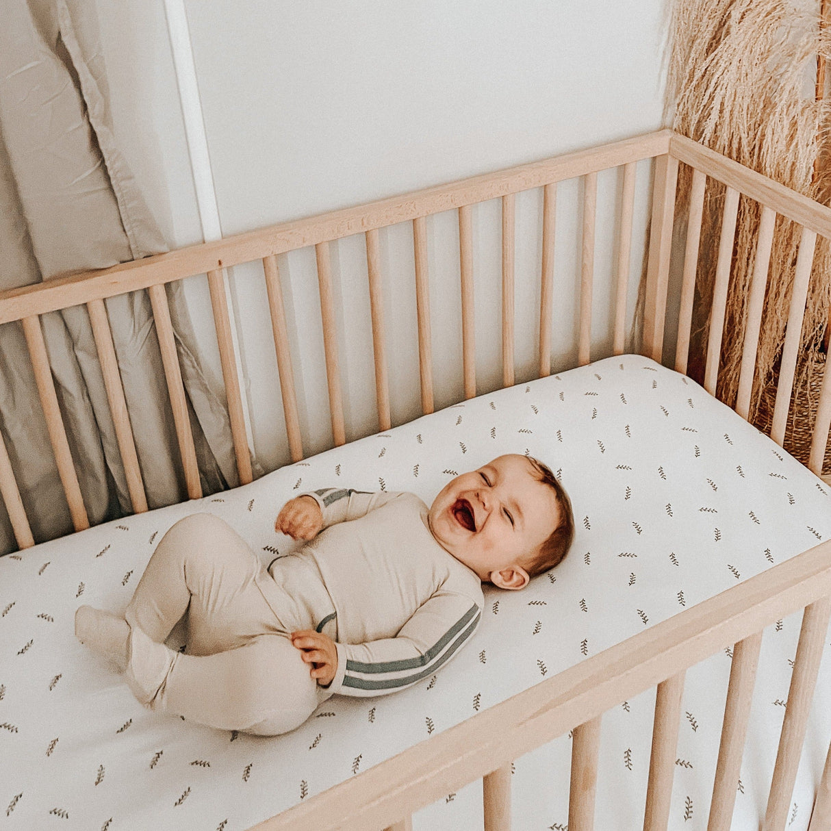 Crib Sheet Set - Forest Grey Leaf - HoneyBug