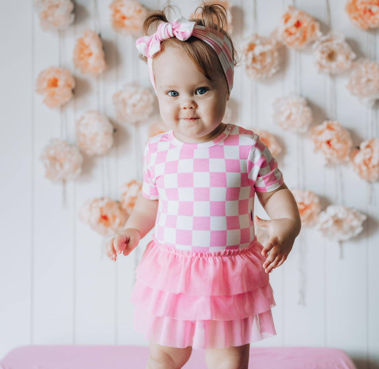 BUBBLEGUM CHECKERS DREAM TUTU BODYSUIT DRESS - HoneyBug