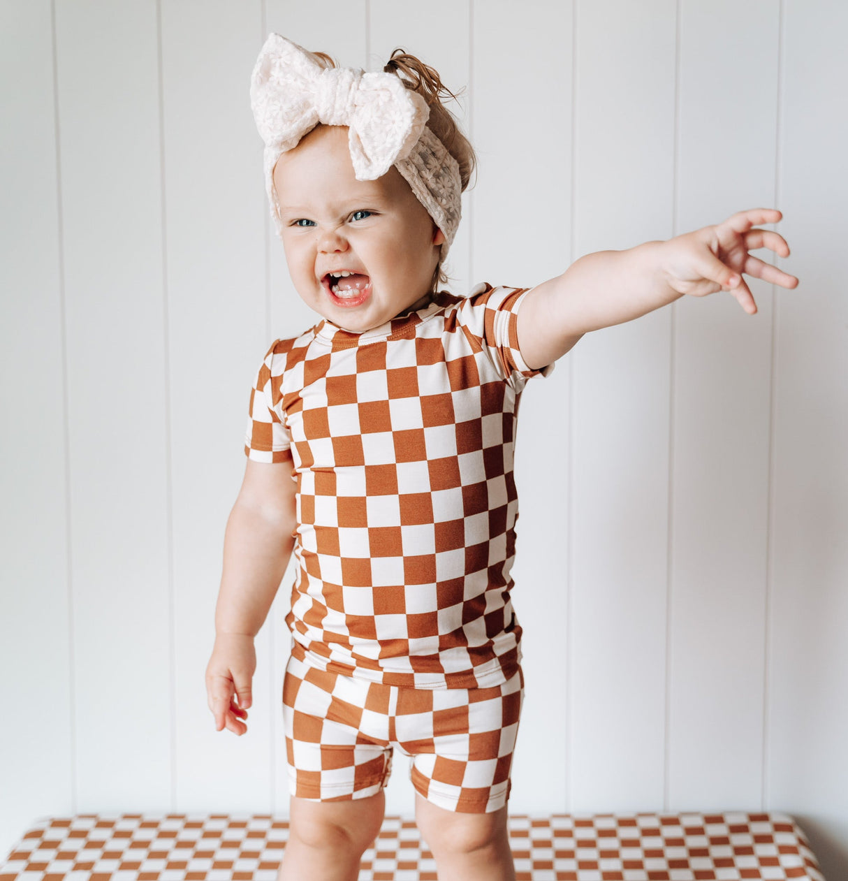 COPPER CHECKERS DREAM SHORT SET - HoneyBug