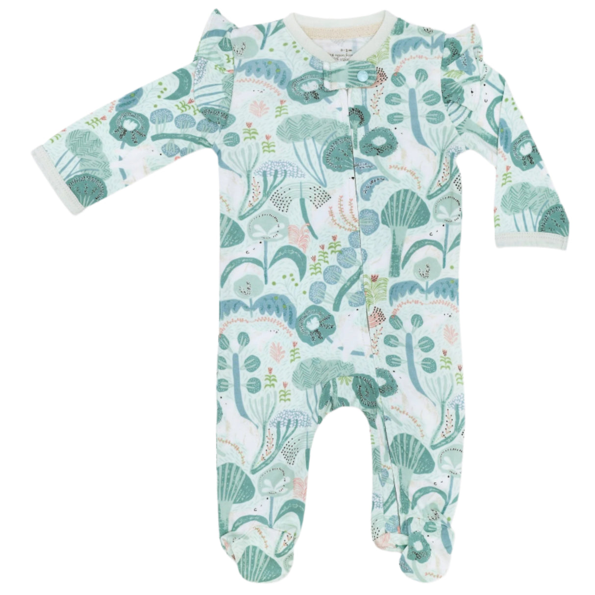Bamboo Blend Zipper Footie with Ruffles - Minty Bear Bloom - HoneyBug