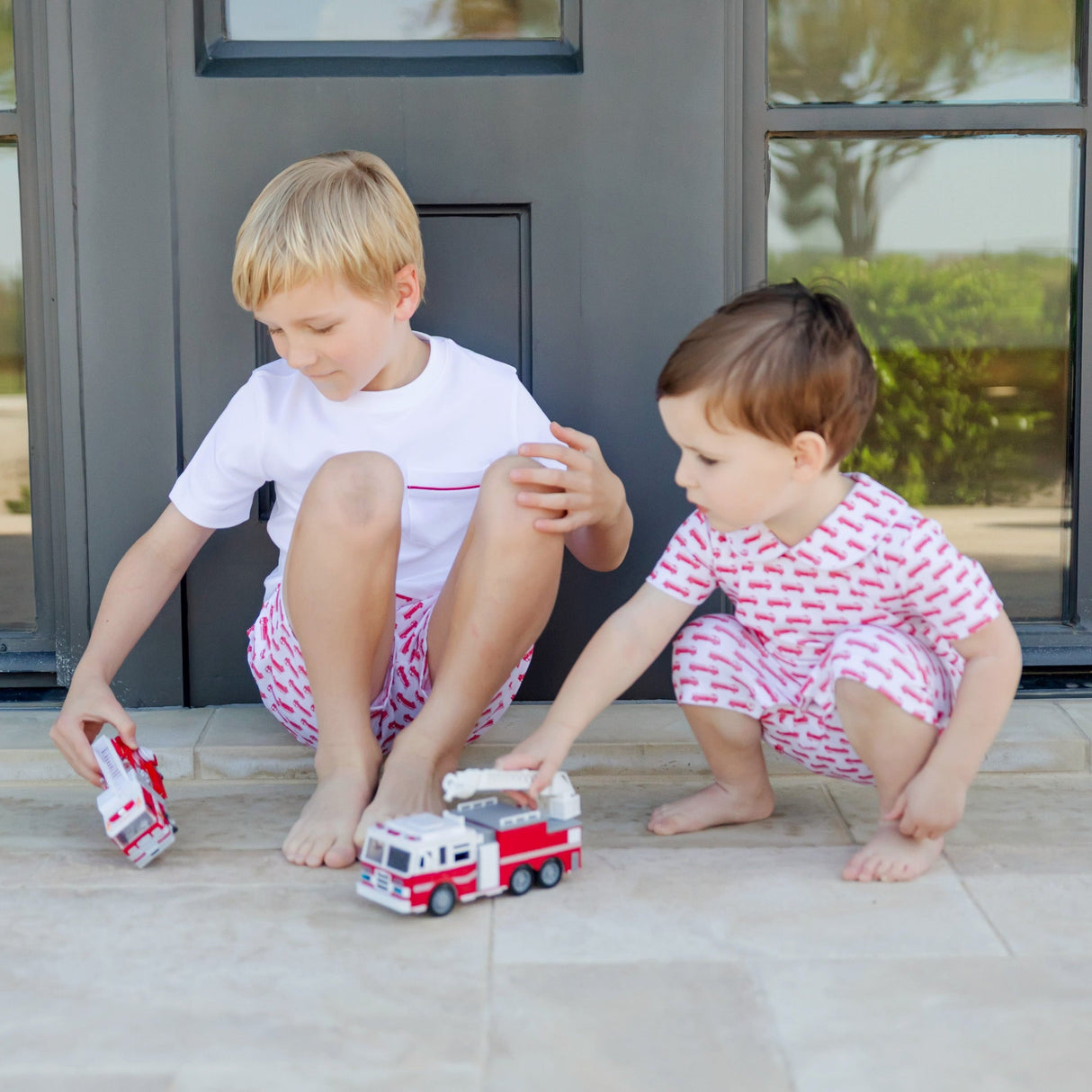 Henry Boys' Pima Cotton Shortall - Fire Truck Red - HoneyBug