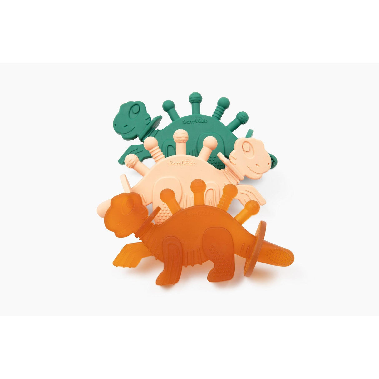 Dibly - Green - Baltic Amber & Natural Rubber Dinosaur Teether with Toothbrush Tail- - HoneyBug