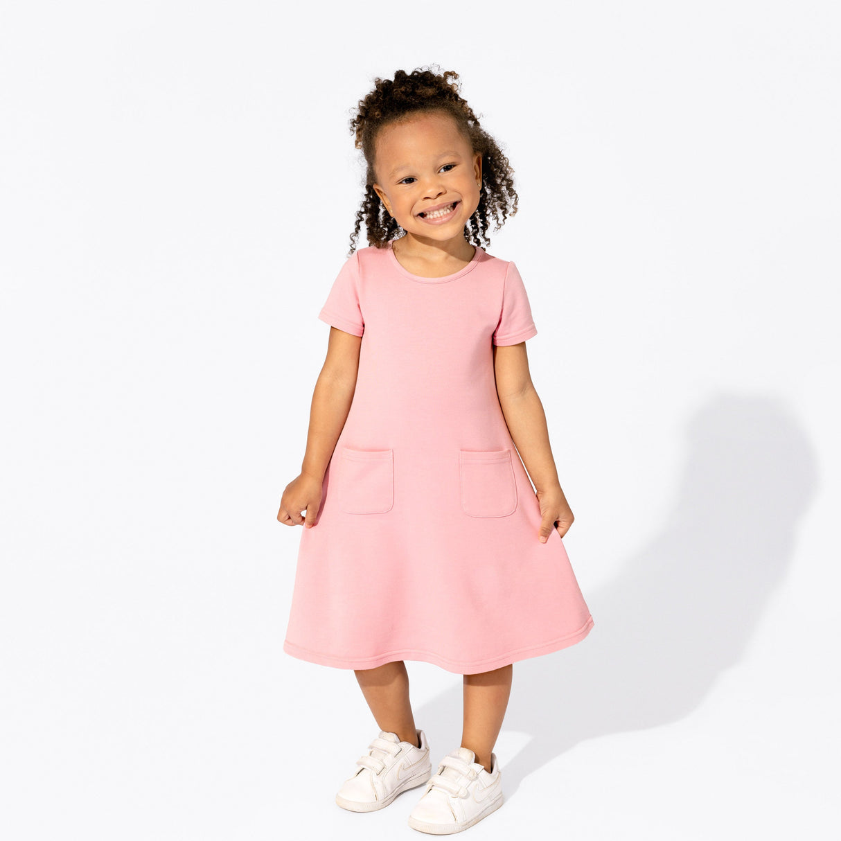 Dusty Rose Bamboo Terry Daywear Girls' Short Sleeve Dress - HoneyBug