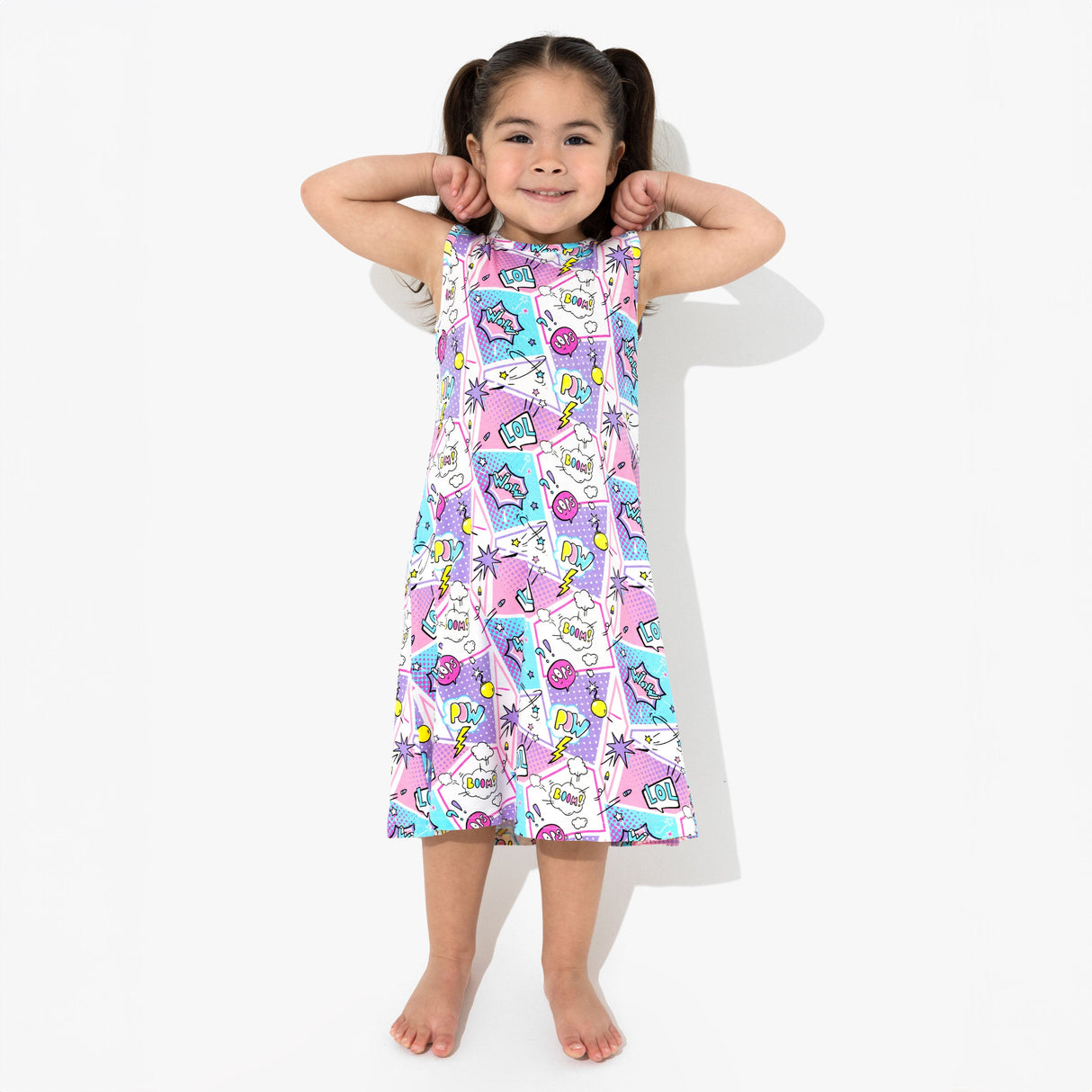 Comic Purple Bamboo Girls' Sleeveless Dress - HoneyBug