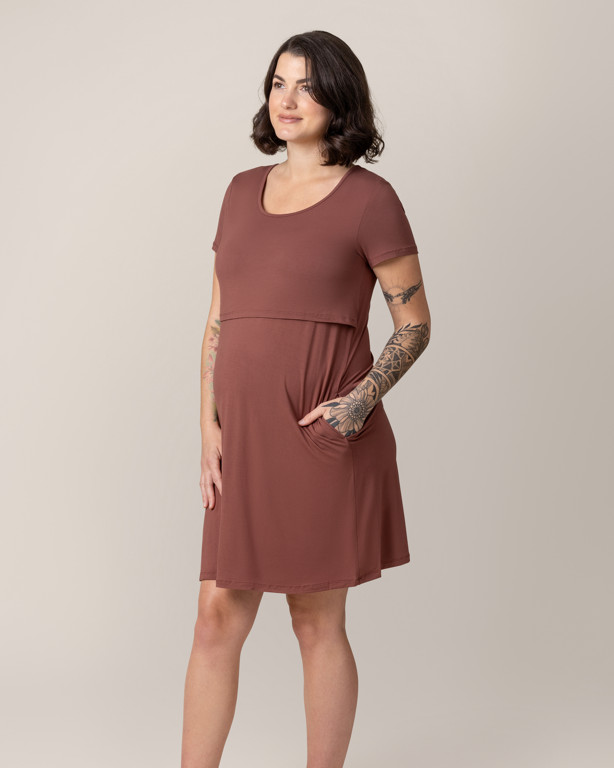 Eleanora Bamboo Maternity & Nursing Dress | Redwood - HoneyBug