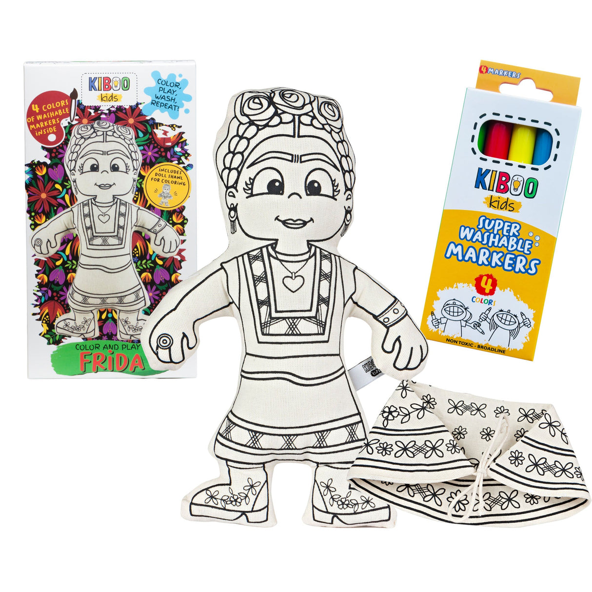 Kiboo Kids Artists Series: Frida with Shawl Coloring Set - Washable and Reusable for Creative Play - HoneyBug