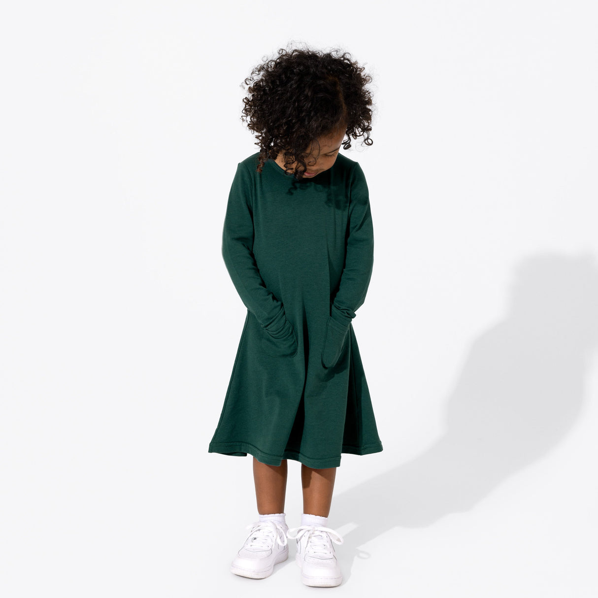 Forest Green Bamboo Terry Daywear Girls' Long Sleeve Dress - HoneyBug