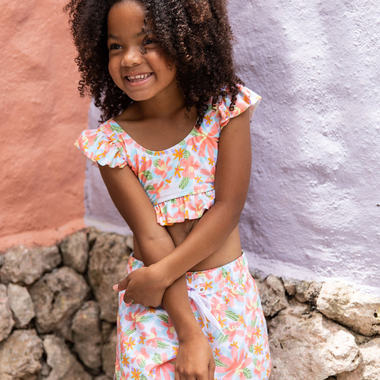 Hawaiian Luau Sustainable Frilled Crop Bikini - HoneyBug