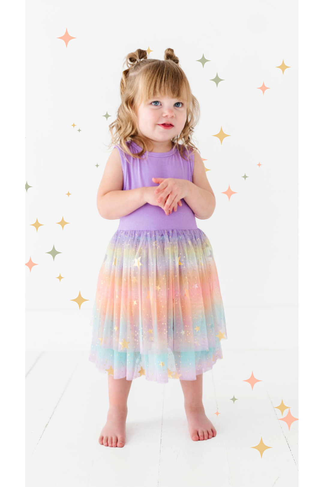 Bamboo Tulle Dress - Rainbow Ombre Twinkle - HoneyBug