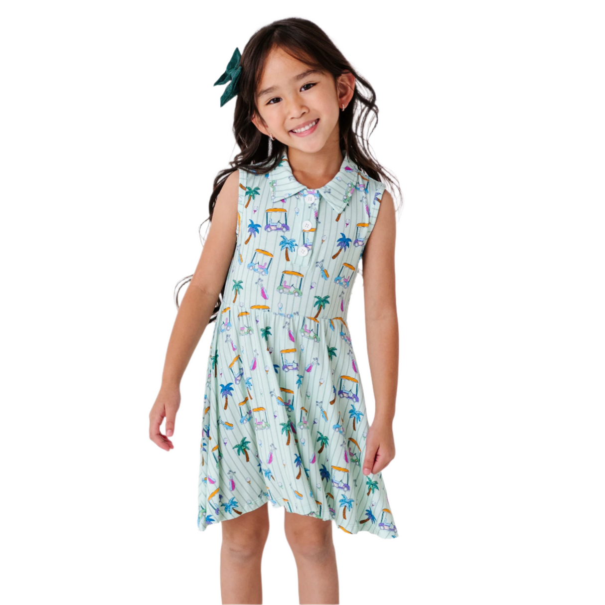 It's Fore O'Clock Somewhere Girls Collared Dress - HoneyBug