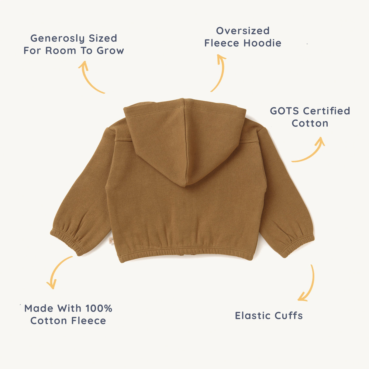 Organic Baby Toddler Hooded Jacket - Tan - HoneyBug