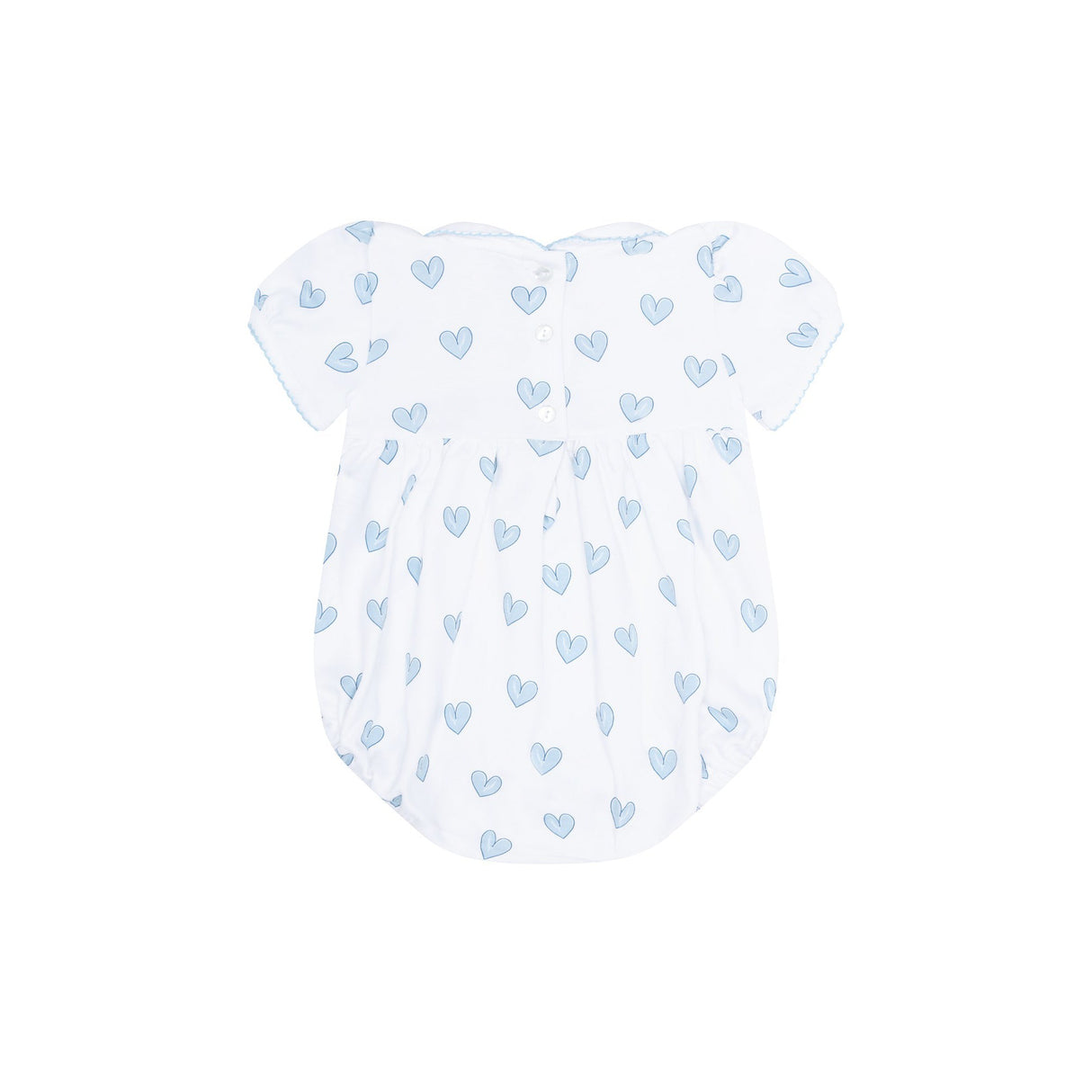 Blue Heart Print Smocked Bubble - HoneyBug