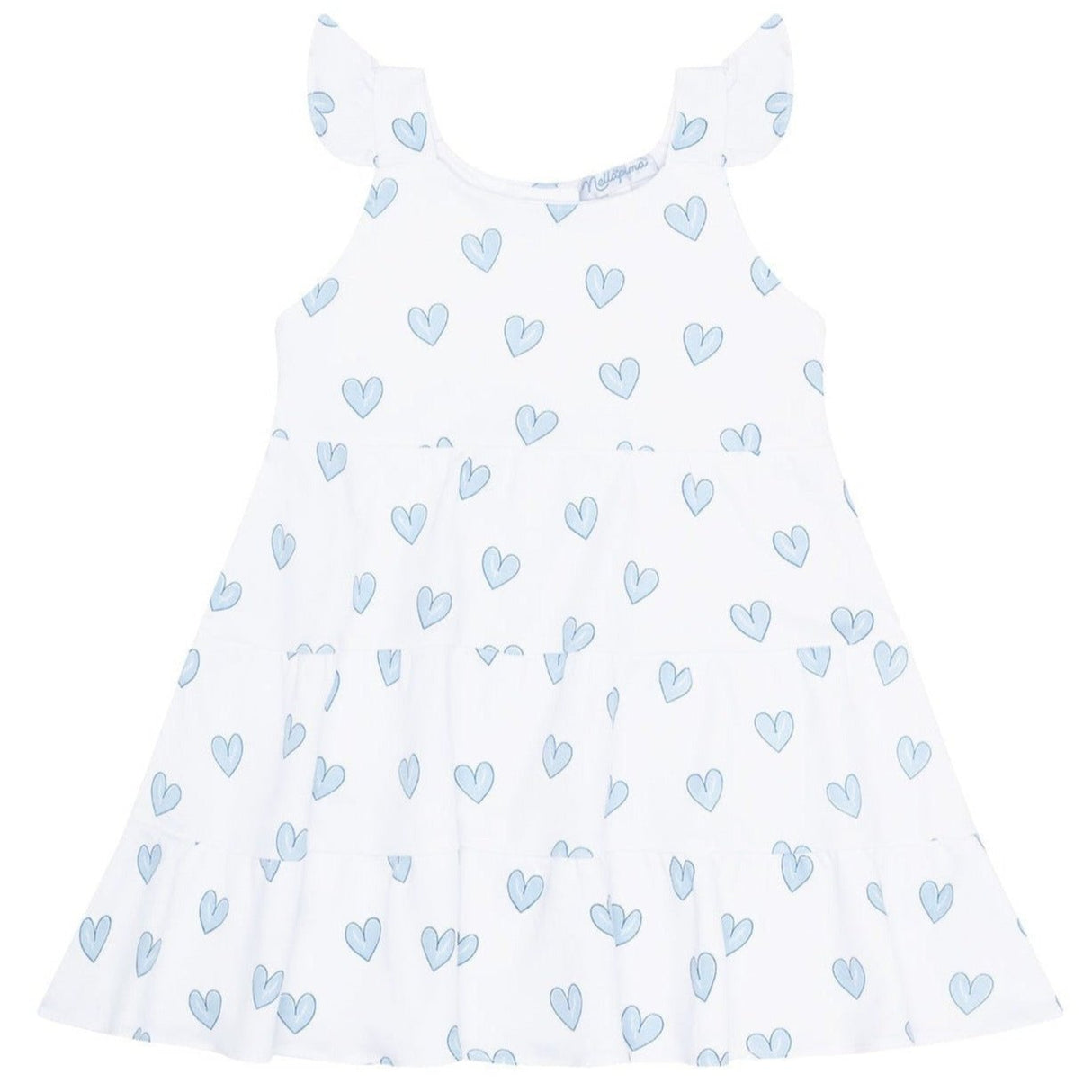 Blue Heart Print Ruffle Dress - HoneyBug