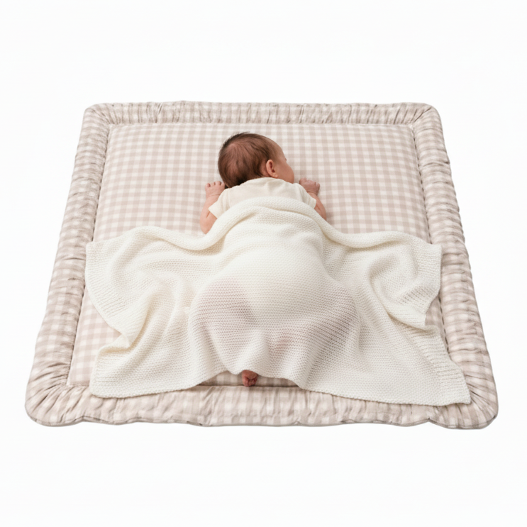 Beige Gingham Padded Baby Play Mat