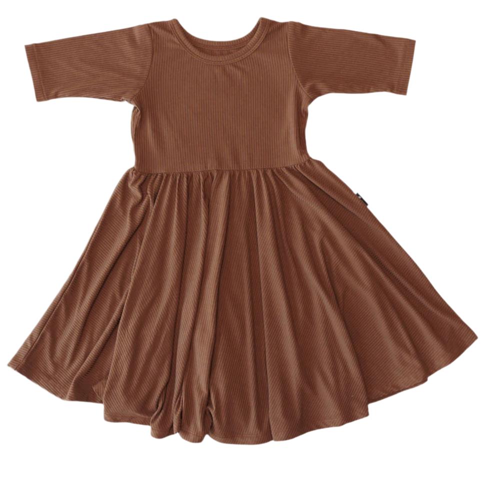 MID SLEEVE TWIRL DRESS- Sienna Ribbed - HoneyBug