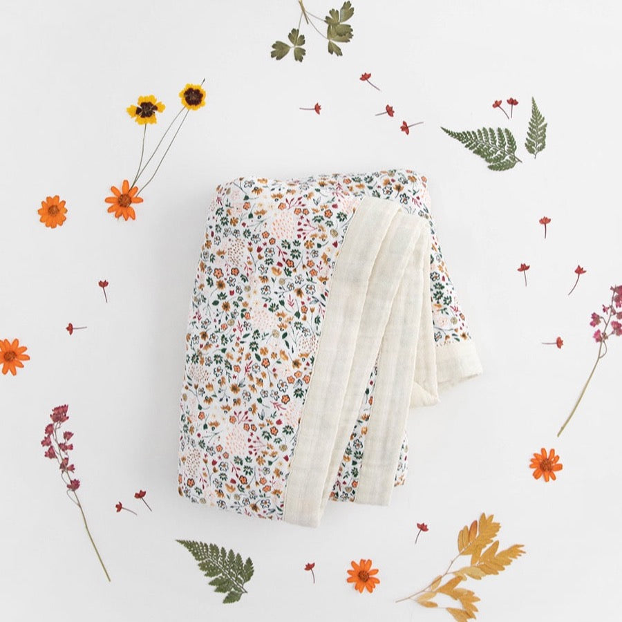 Cotton Muslin Baby Quilt - Pressed Petals - HoneyBug