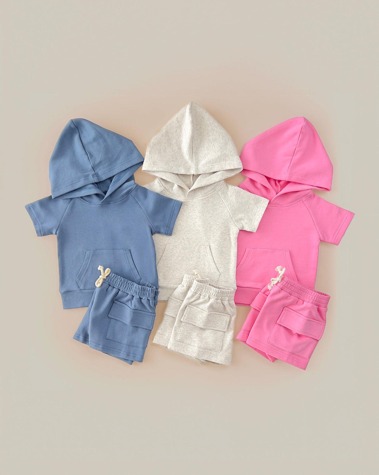 Terry Cargo Shorts Set | Pink - HoneyBug