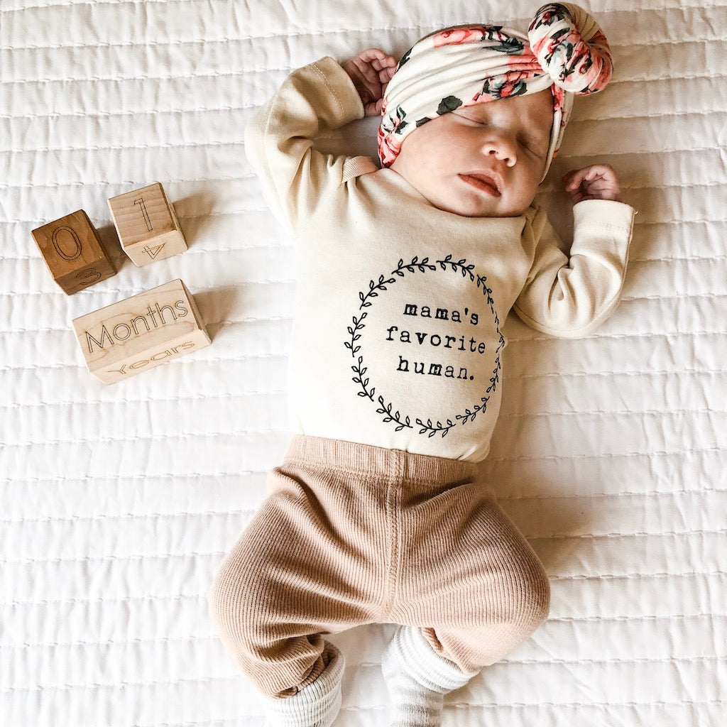 Mama's Favorite Human - Long Sleeve Organic Baby Bodysuit - HoneyBug