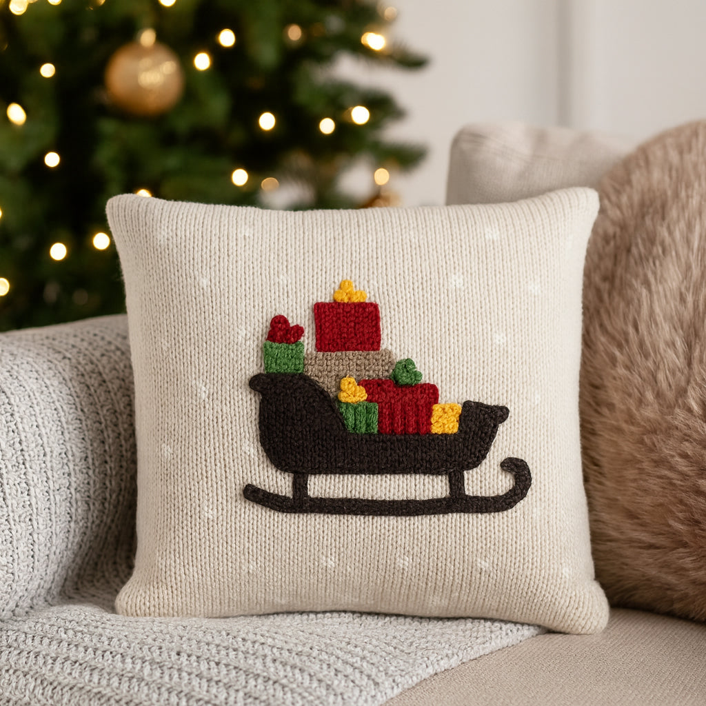 Holiday Sleigh Pillow 10"