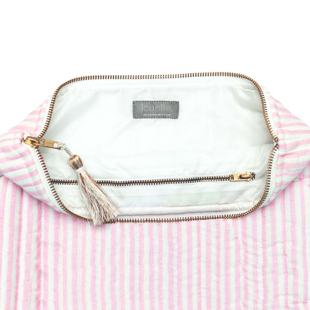 Linen Pouch| Palm Beach pink stripe linen - HoneyBug