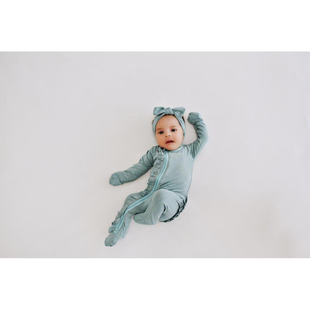 Ruffle 2 Way Zip Romper - Turquoise - HoneyBug