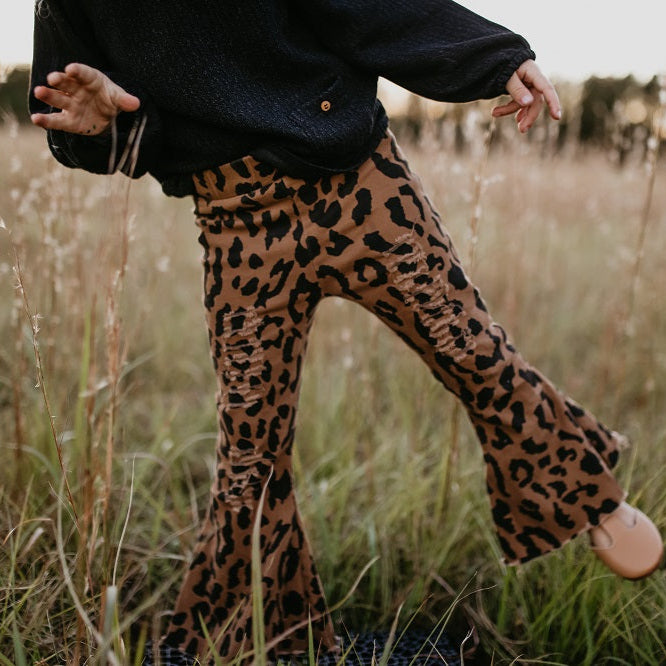 Leopard Denim Flare Pant - HoneyBug