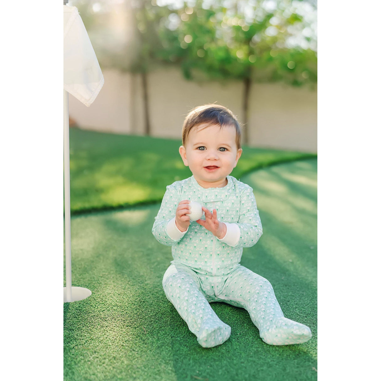 Parker Boys' Pima Cotton Zipper Pajama - Golf Putting Green - HoneyBug