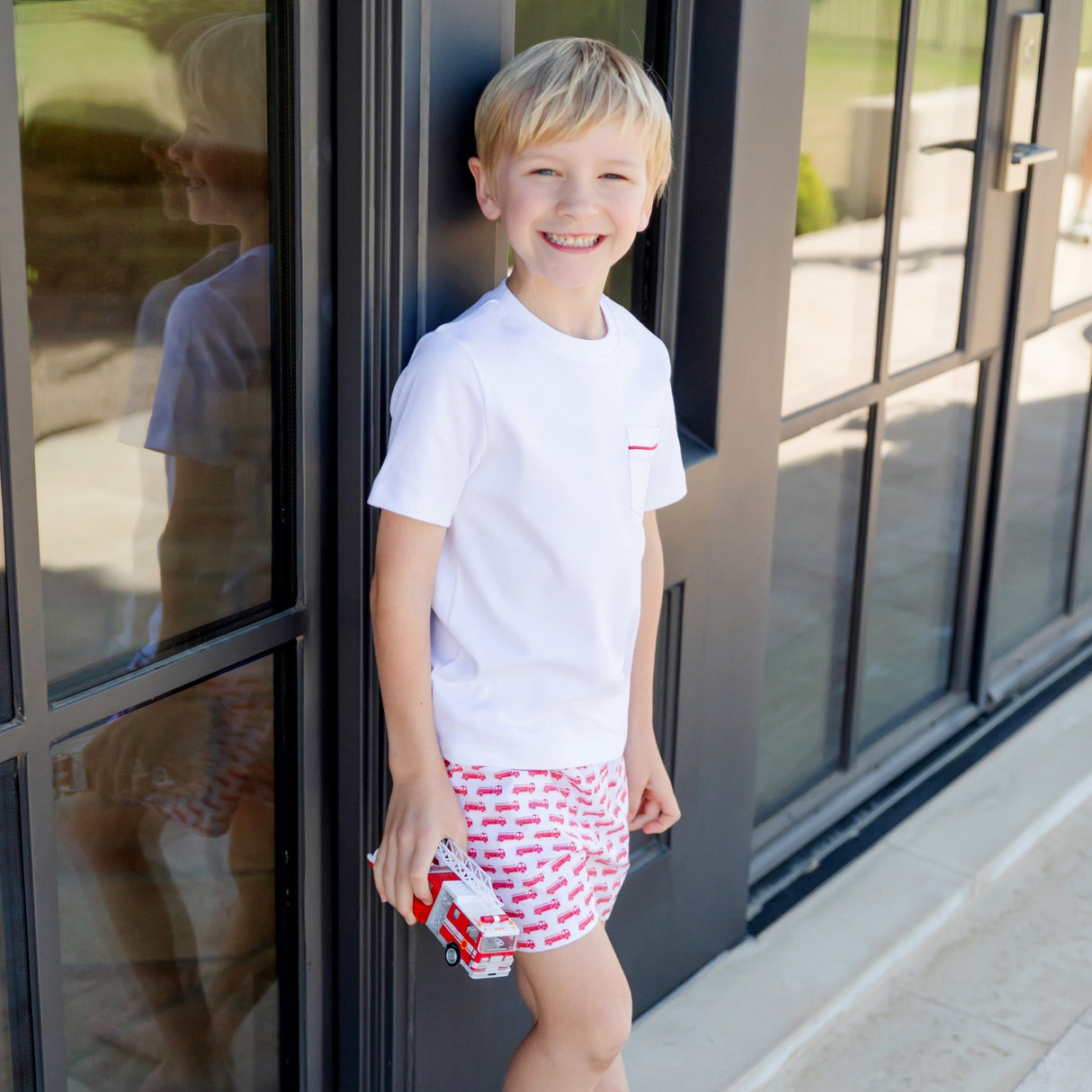 Hudson Boys' Short Set - Fire Truck Red - HoneyBug