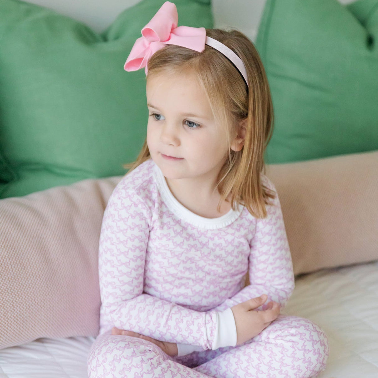 Ava Girls' Pajama Pant Set - Pretty Pink Bows - HoneyBug