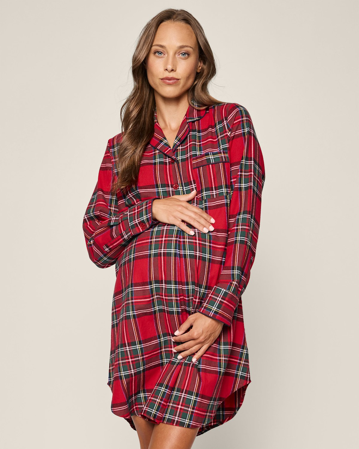 Women's Brushed Twill Maternity Nightshirt in Imperial Tartan - HoneyBug