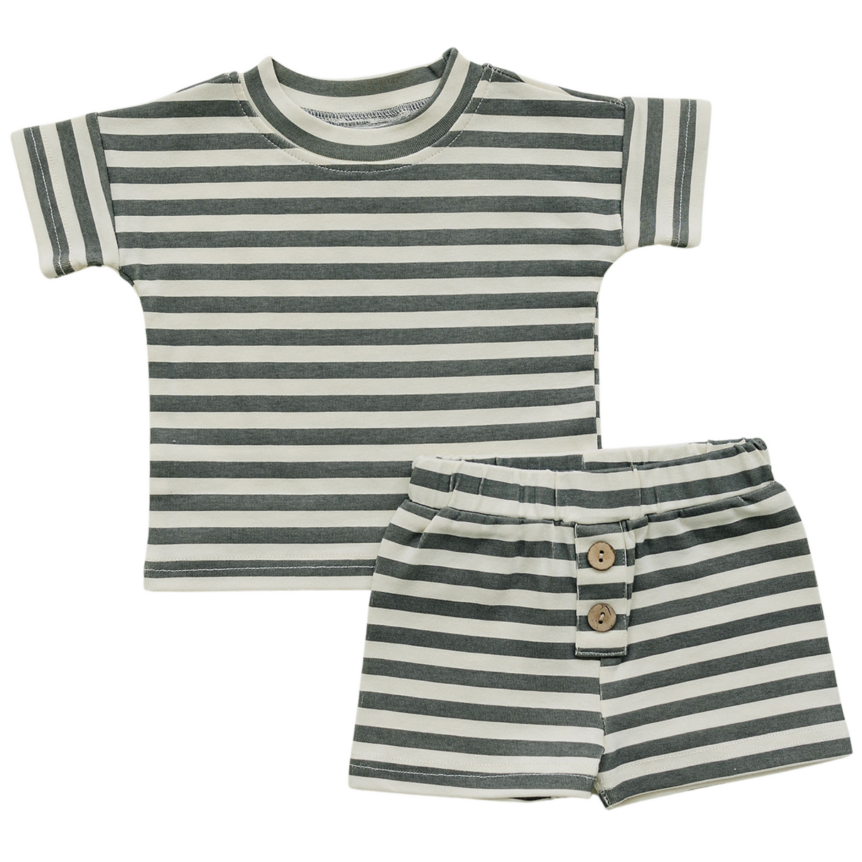 Charcoal Stripe Button Short Set - HoneyBug