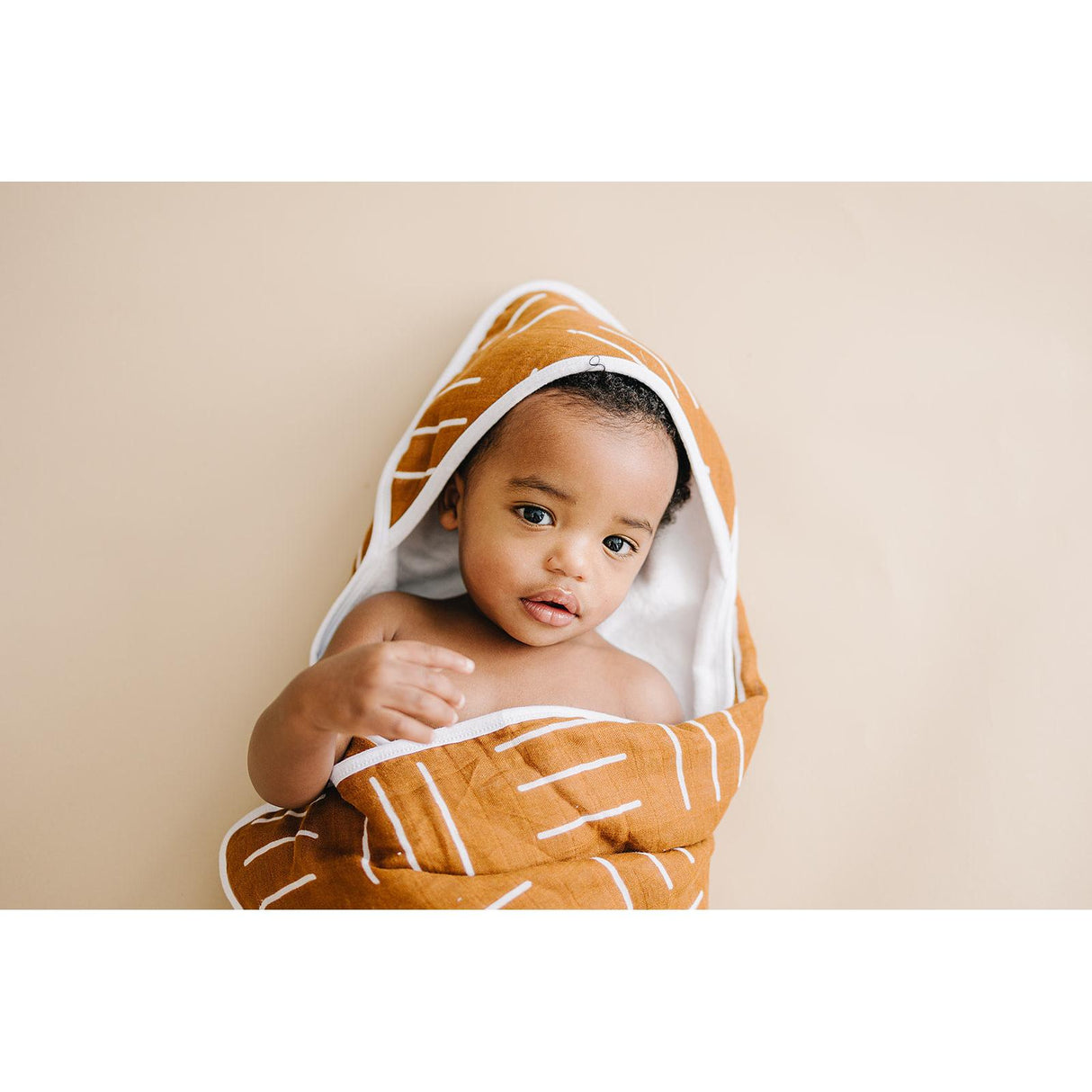 Mustard Mudcloth Muslin Hooded Towel - HoneyBug
