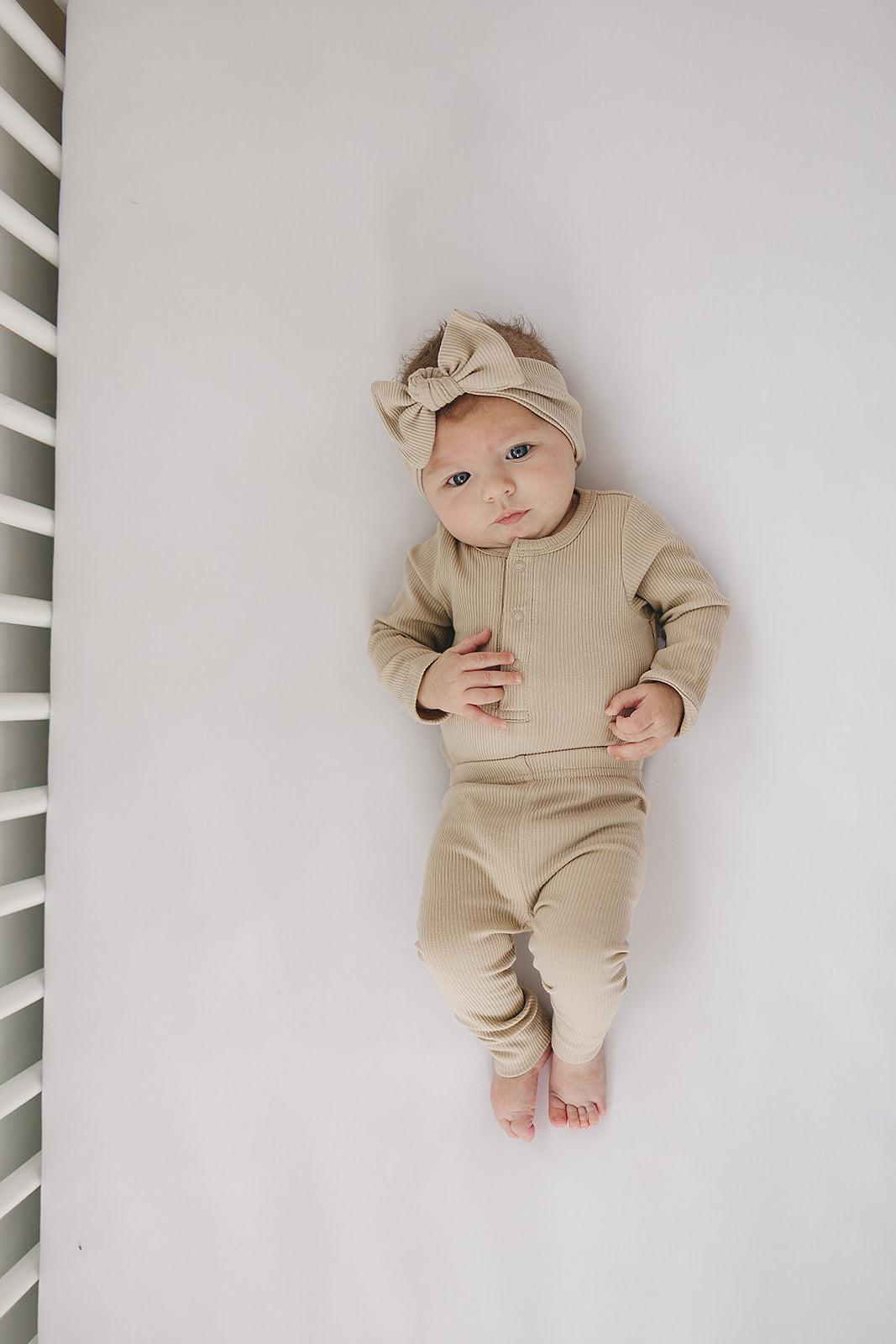 Oatmeal Organic Snap Long Sleeve Ribbed Bodysuit - HoneyBug