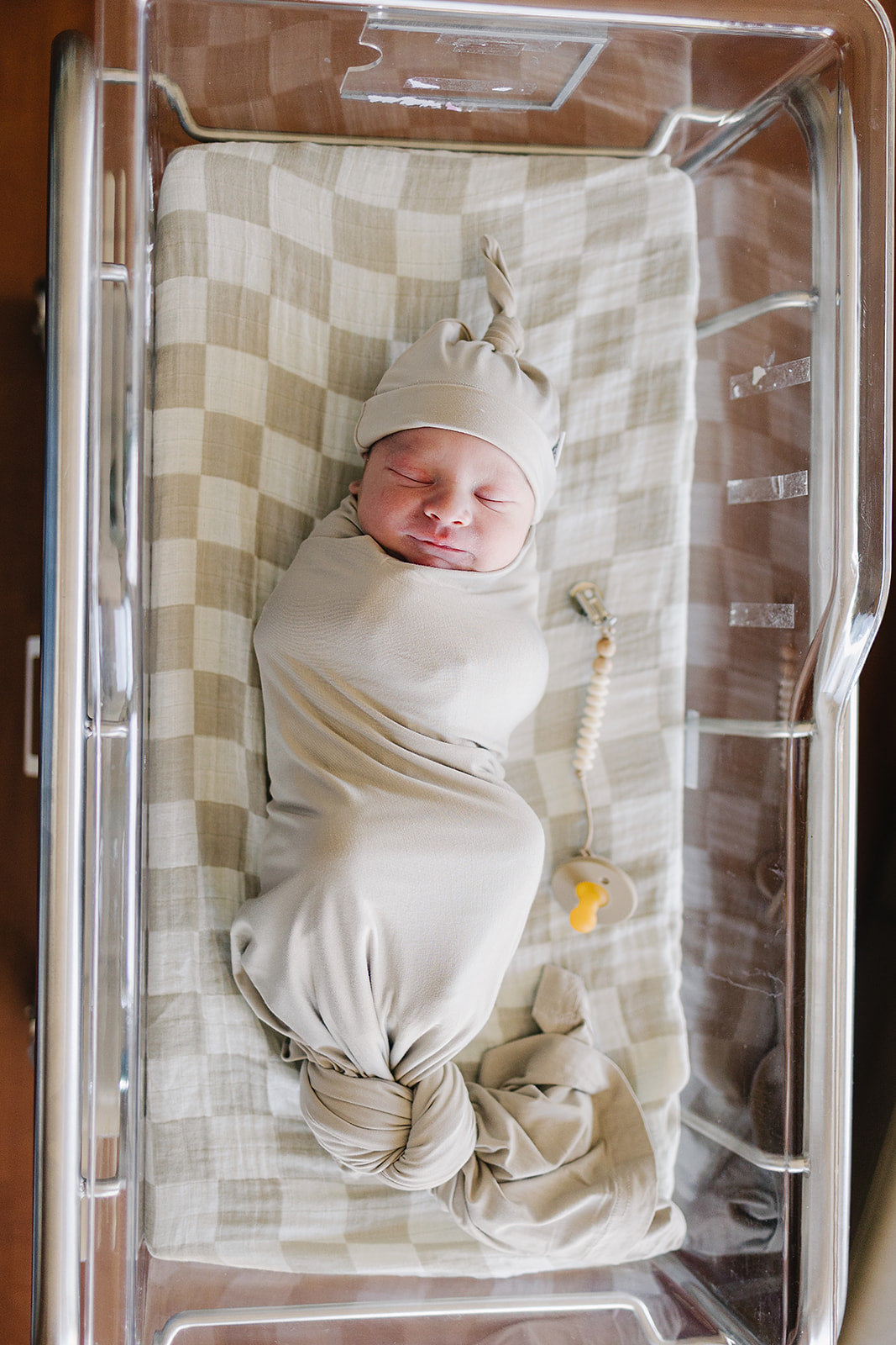 Taupe Checkered Muslin Swaddle Blanket - HoneyBug