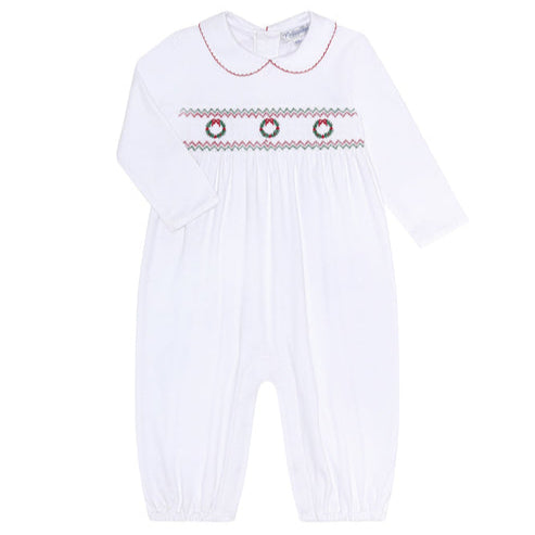 Christmas Wreath Smocked Romper - HoneyBug