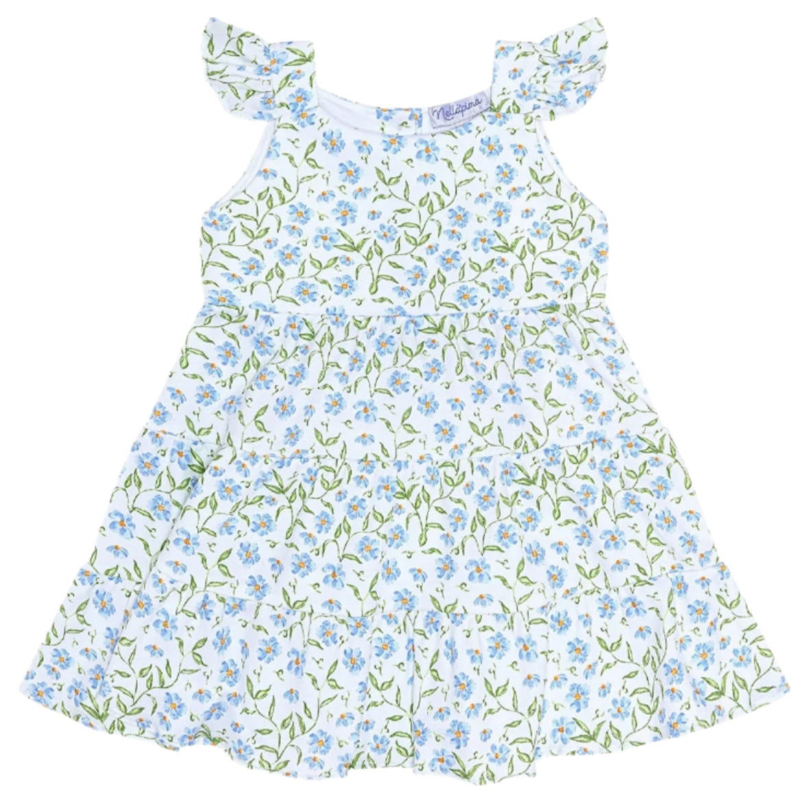 Blue Vines Print Ruffle Dress - HoneyBug