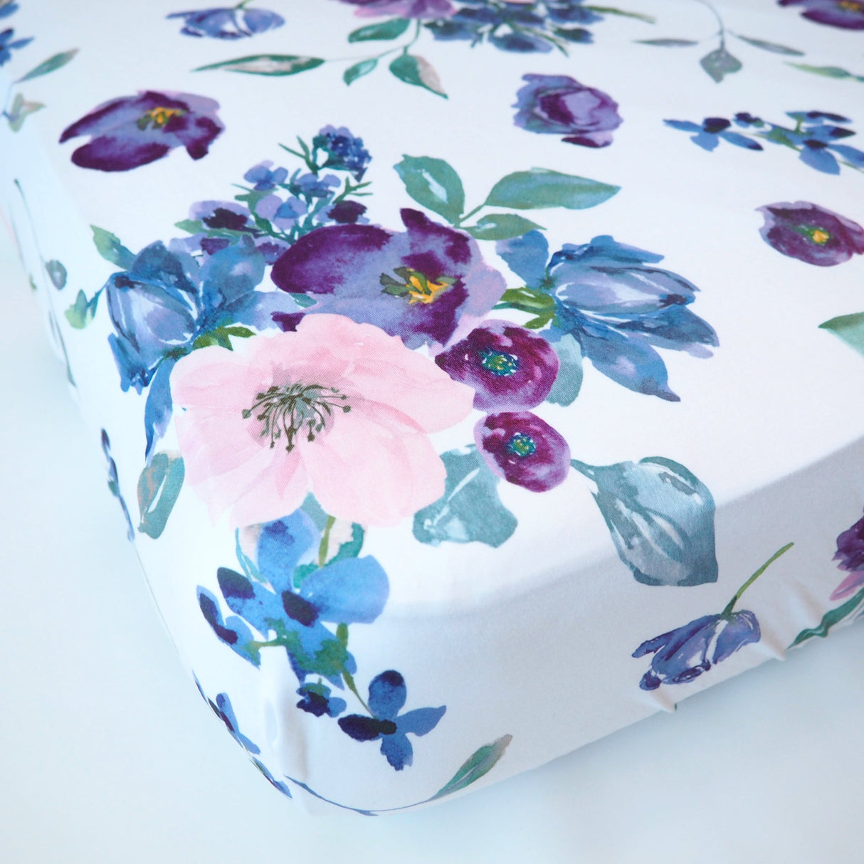 Fitted Crib Sheet - Purple & Blush Floral - HoneyBug