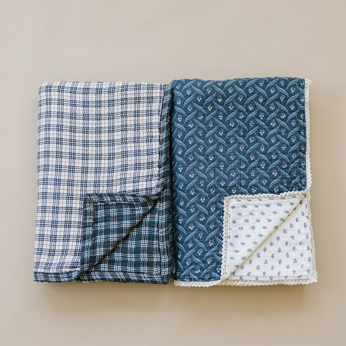 Vintage Plaid + Navy Plaid Twin Muslin Quilt - HoneyBug