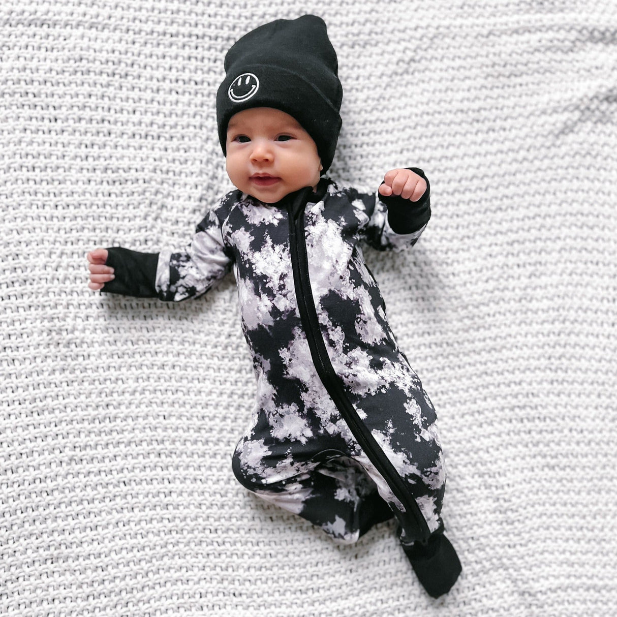 Zip Romper - Black Tie Dye - HoneyBug