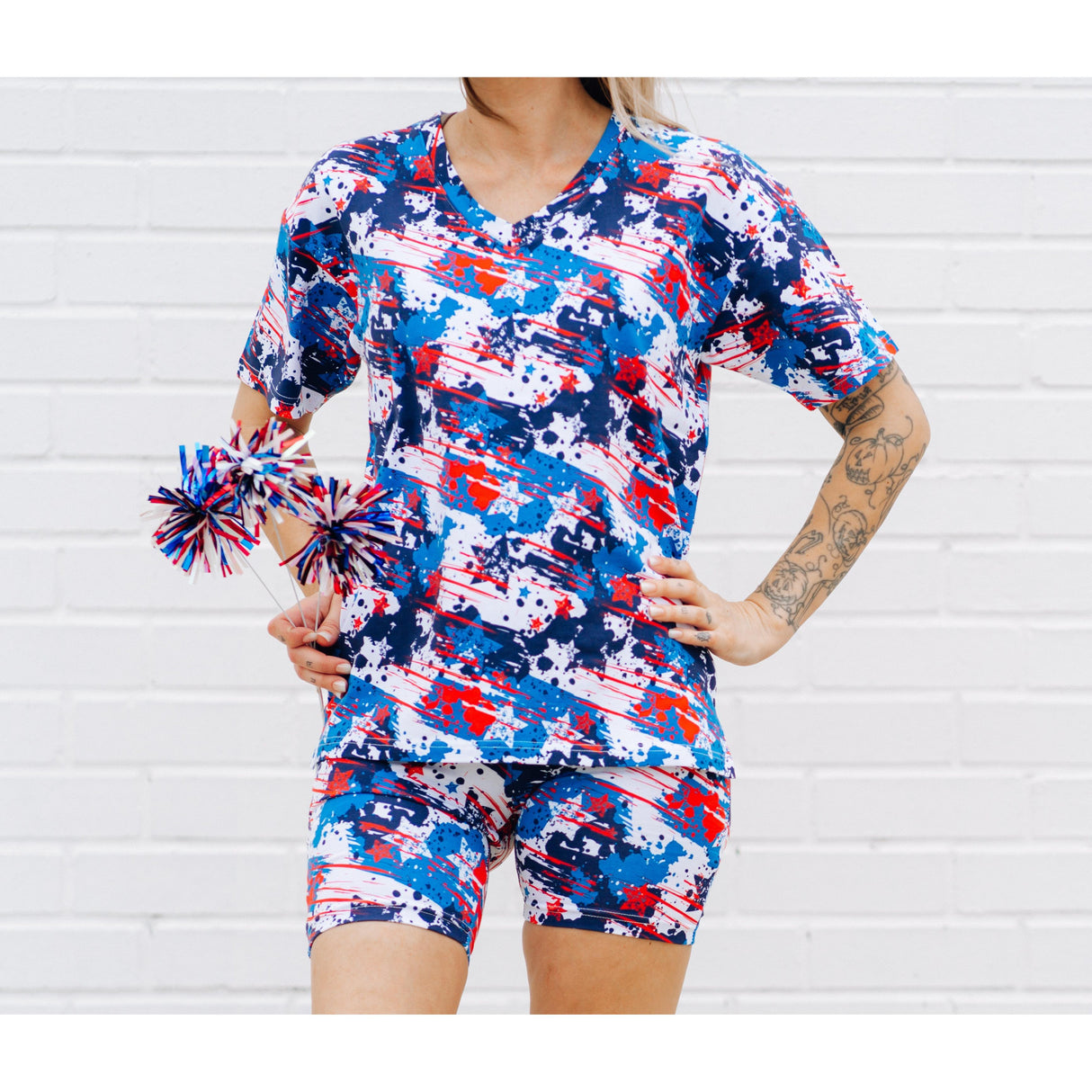 WOMANS BIKER SHORT SET- American Splatter - HoneyBug