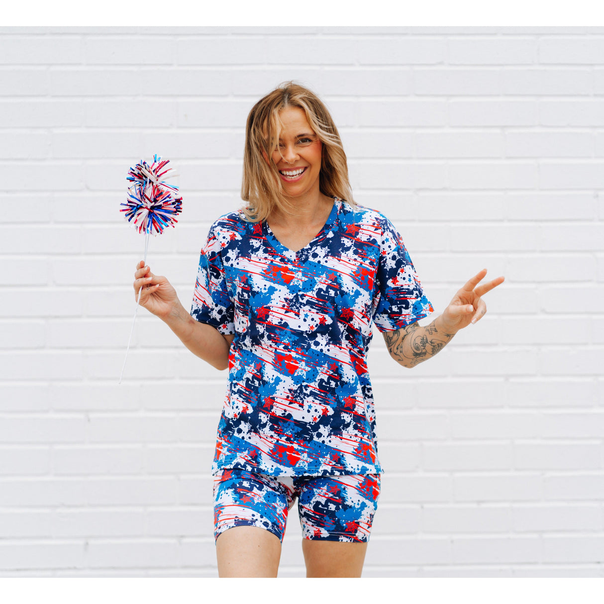 WOMANS BIKER SHORT SET- American Splatter - HoneyBug